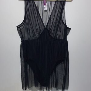 Adore Me Womens Deep V Neck Tulle Sheer Skirt Overlay Black Bodysuit Size 1X NWT